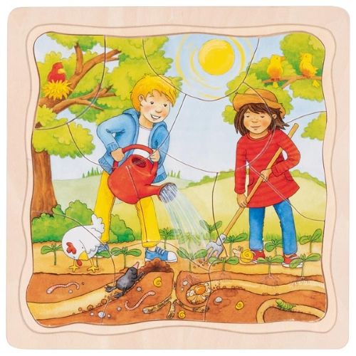 wooden layer puzzle sunflower field