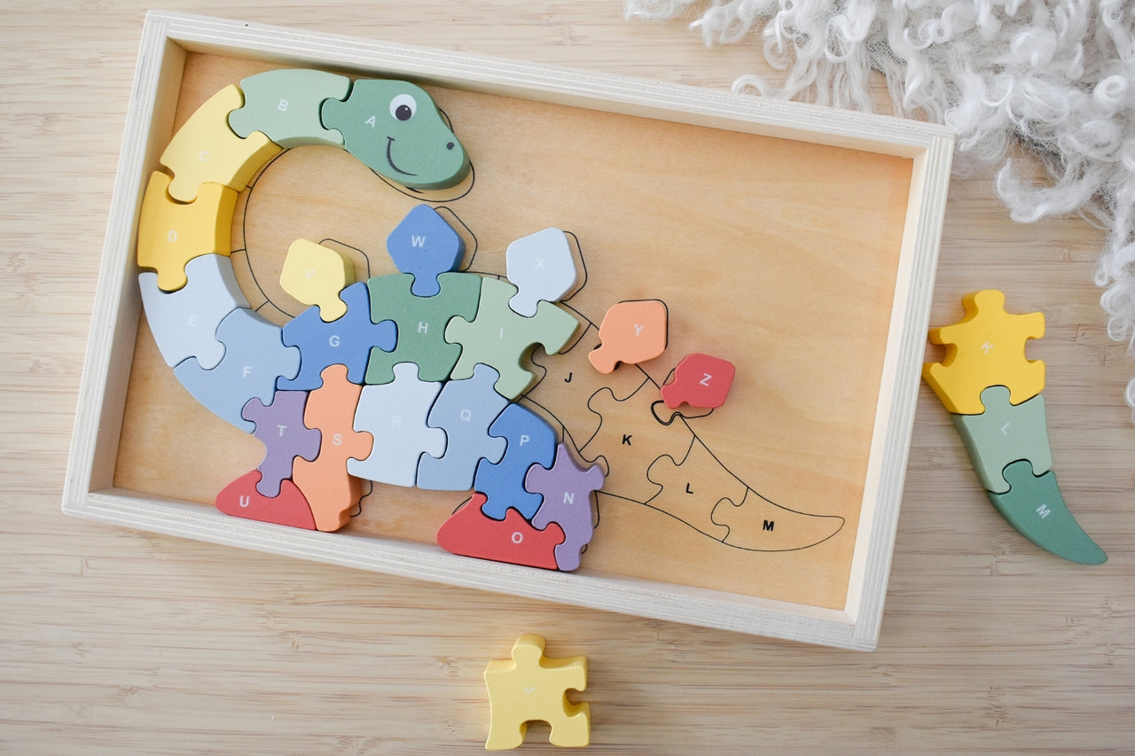 Kaper Kidz Alphabet Puzzle Dinosaur Wooden World