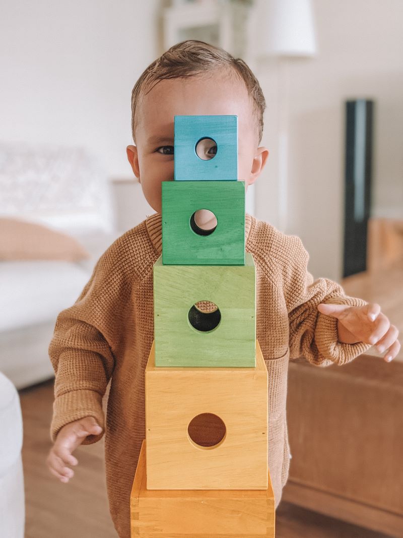 Stacking Boxes Eyfs QToys - Rainbow Stacking Boxes - Wooden World