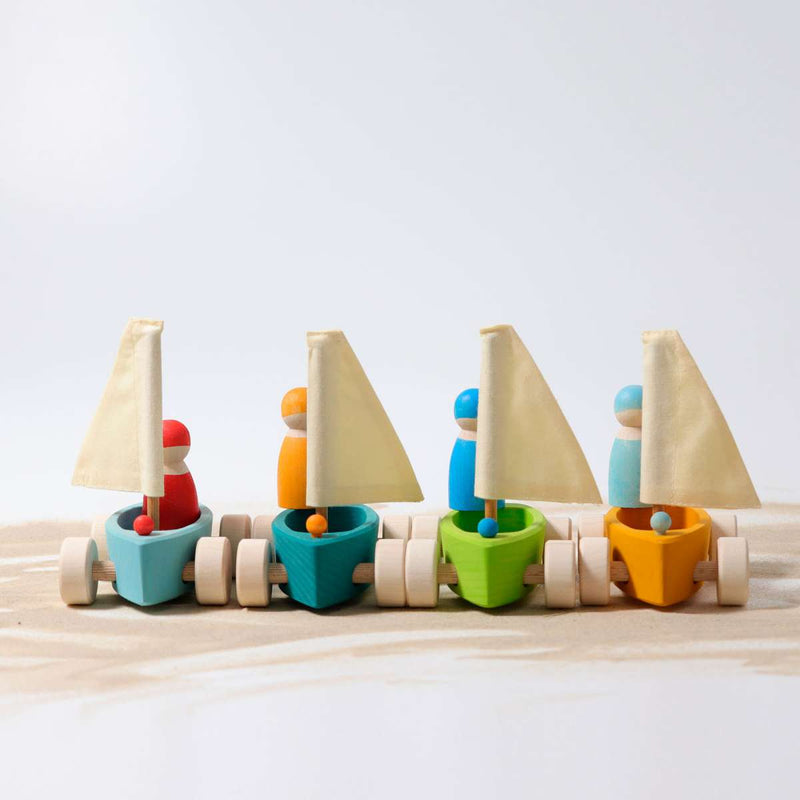Grimm's Land Yachts with Sailors (set of 4) - Wooden World
