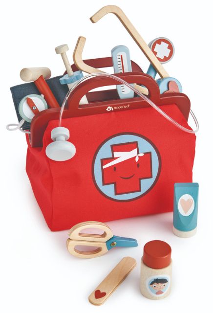 doctors bag with wooden accessories