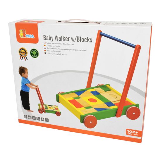 Viga Toys Wooden Walker with Blocks Wooden World